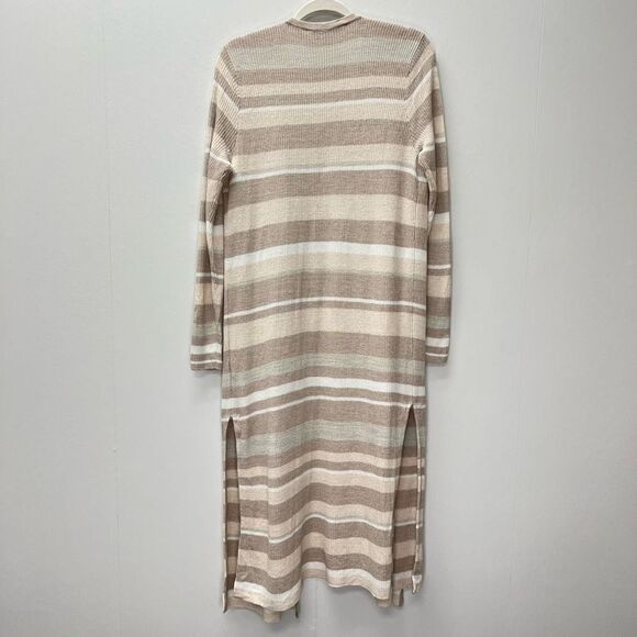 Foxcroft NYC Brown Striped Duster Cardigan Sweater Open Front Long Sleeve Size M - Picture 6 of 8